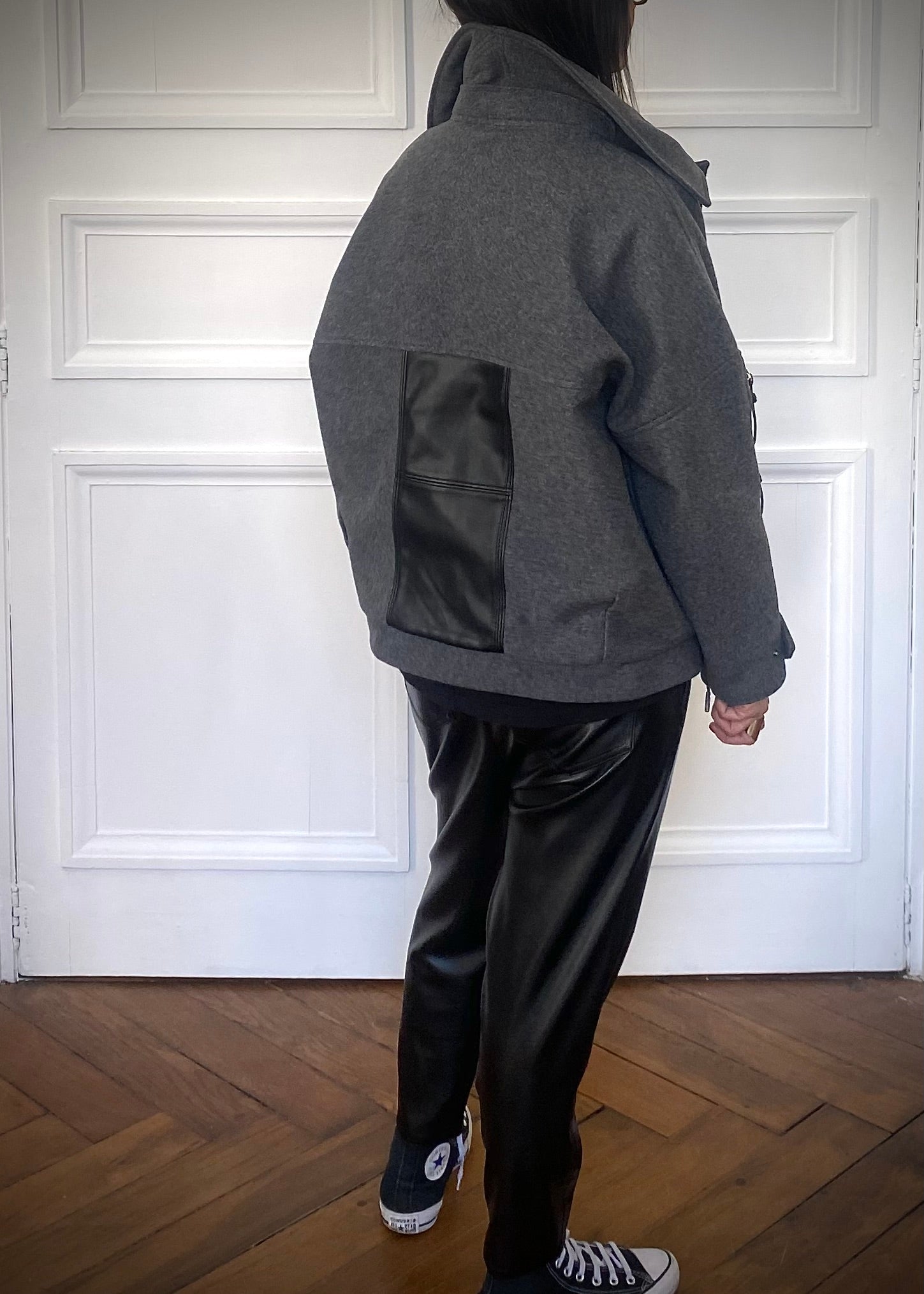 Blouson en laine avec poches en cuir - L'atelier Kez'ya